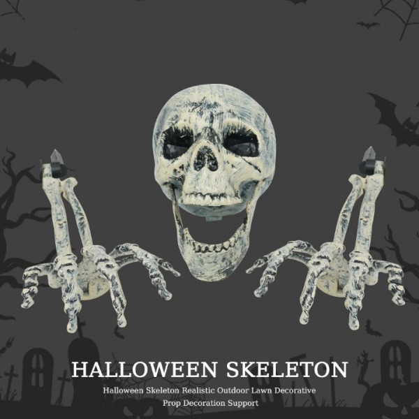 Realistic Skull and Hand Bones Halloween Horror Pa...