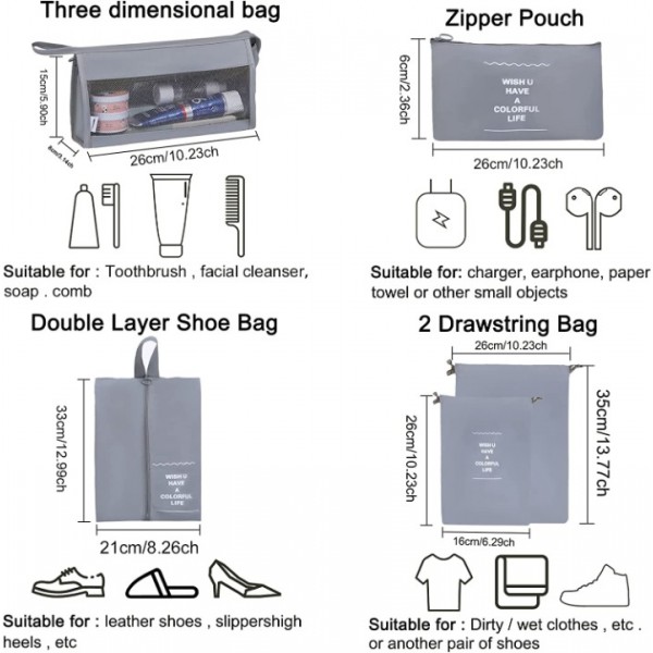 Reise Koffer-Organizer Packtaschen Kleidertaschen Packwürfel Set 9 teilig Urlaub