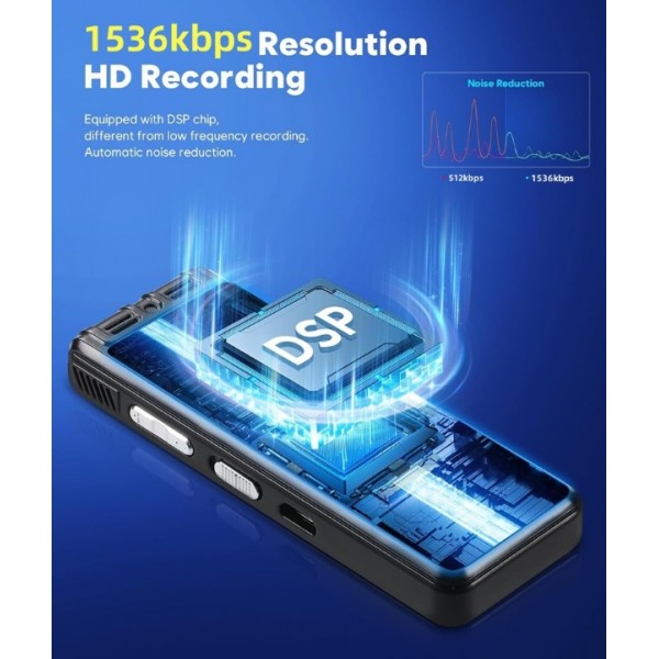 64GB Digital Voice Recorder with Noise Reduction