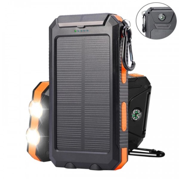 30000mAh Solar Power Bank - Waterproof Portable Charger with Dual USB & LED Light for Outdoor Camping & Emergency