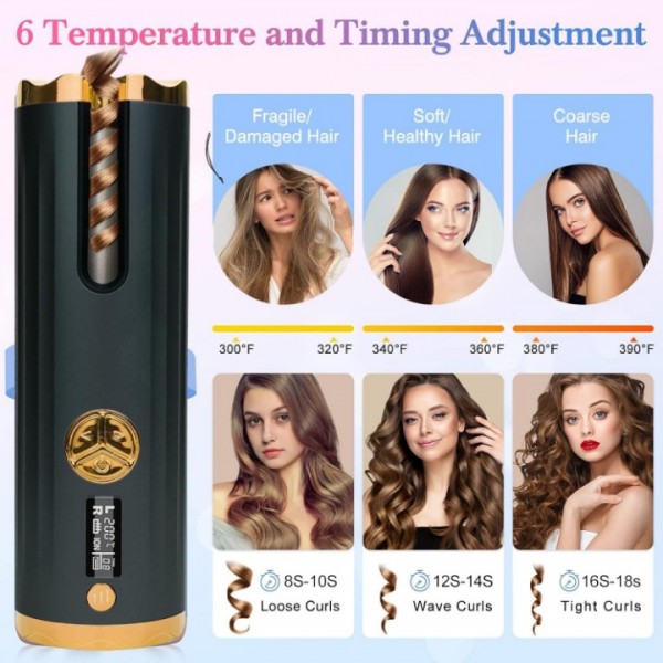 Cordless Automatic Hair Curler with 6 Temperature Settings