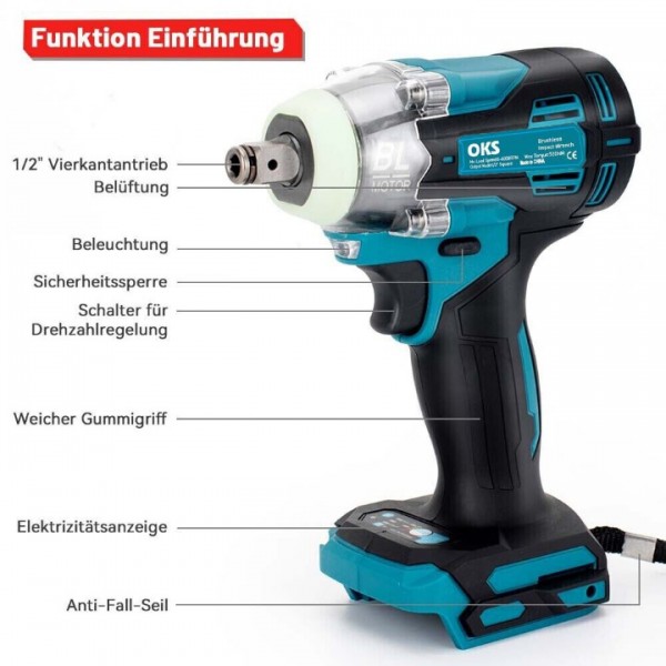 21V Cordless Impact Wrench 650N.m High Torque Power Tool