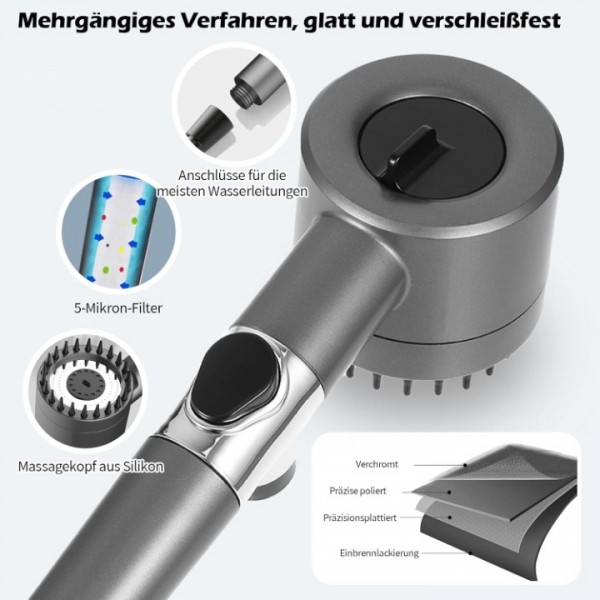  Wassersparender Duschkopf Anti-Kalk-Handbrause mit Filter Hochdruck-Duschkopf