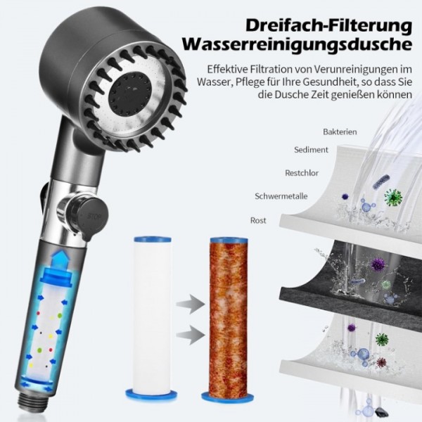  Wassersparender Duschkopf Anti-Kalk-Handbrause mit Filter Hochdruck-Duschkopf