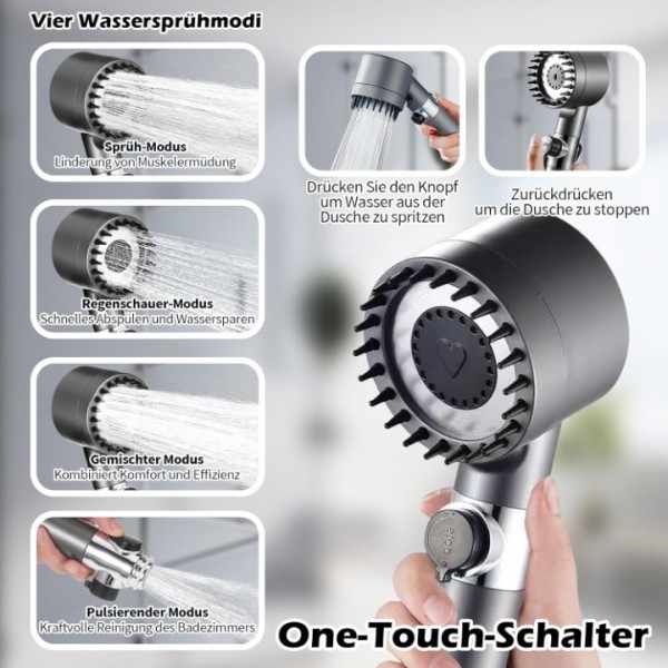  Wassersparender Duschkopf Anti-Kalk-Handbrause mit Filter Hochdruck-Duschkopf