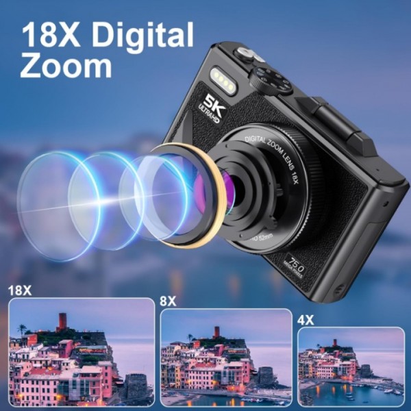 75MP Vlogging 5K Digital Camera 