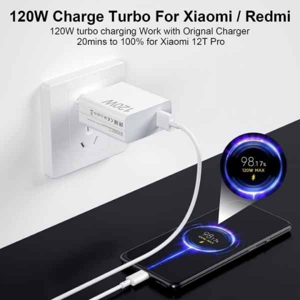 120 W USB Charger with 6A USB C Cable 1 m for Mi Turbo Charge Fast Charger for Xiaomi 15 14 13 Ultra 14T 13T 12T 11T