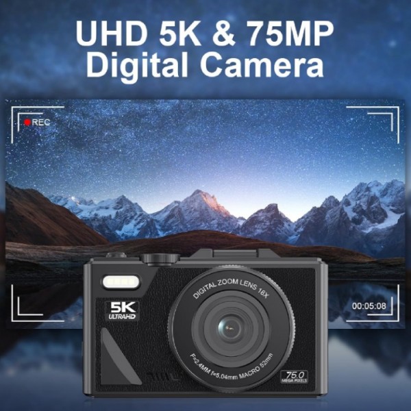 75MP Vlogging 5K Digital Camera 